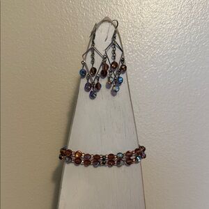 Iridescent Brown & Blue Chrystal Earrings and Bracelet Set